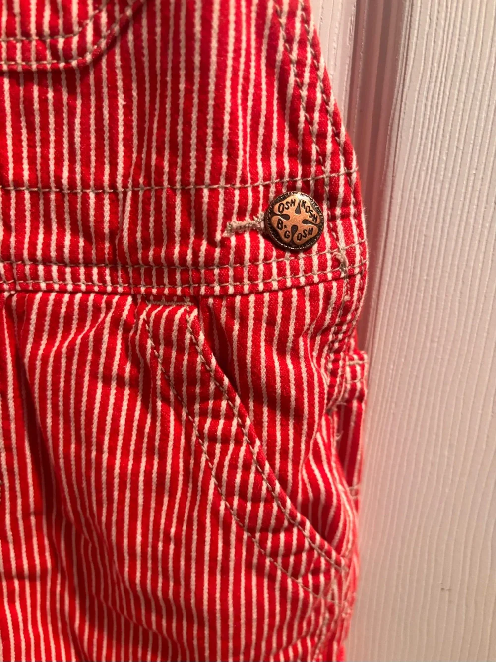 OshKosh B'gosh Red and White Striped Kids Lined Overalls